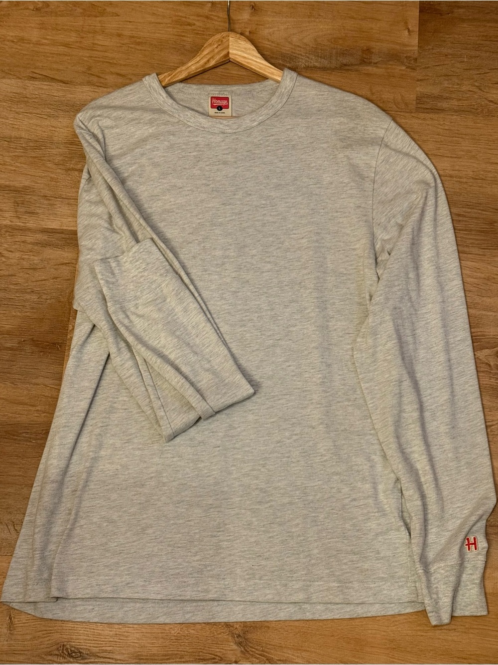 HOMAGE Grey Heather Go-To Blank Essential Long Sleeve Crewneck Shirt Large